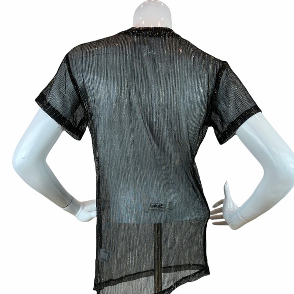 Bar III Sheer Knit Metallic Short Sleeve Crew Neck Blouse - Picture 8 of 9